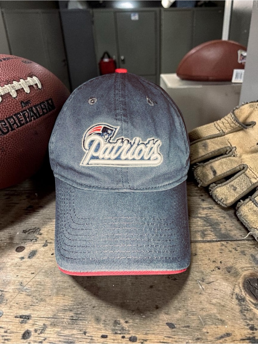 New England Patriots Hat Cap Script Logo Blue NFL